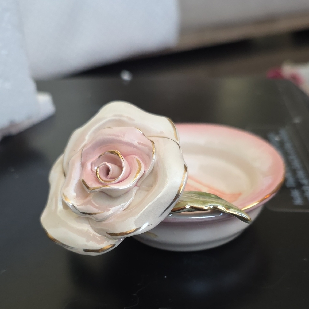 Blue Sky Pink and Cream Rose Accent Dish